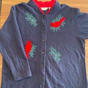 Vtg 90s Orvis Black Cardinal Embroidered Christmas Holiday Cardigan Sweater XL